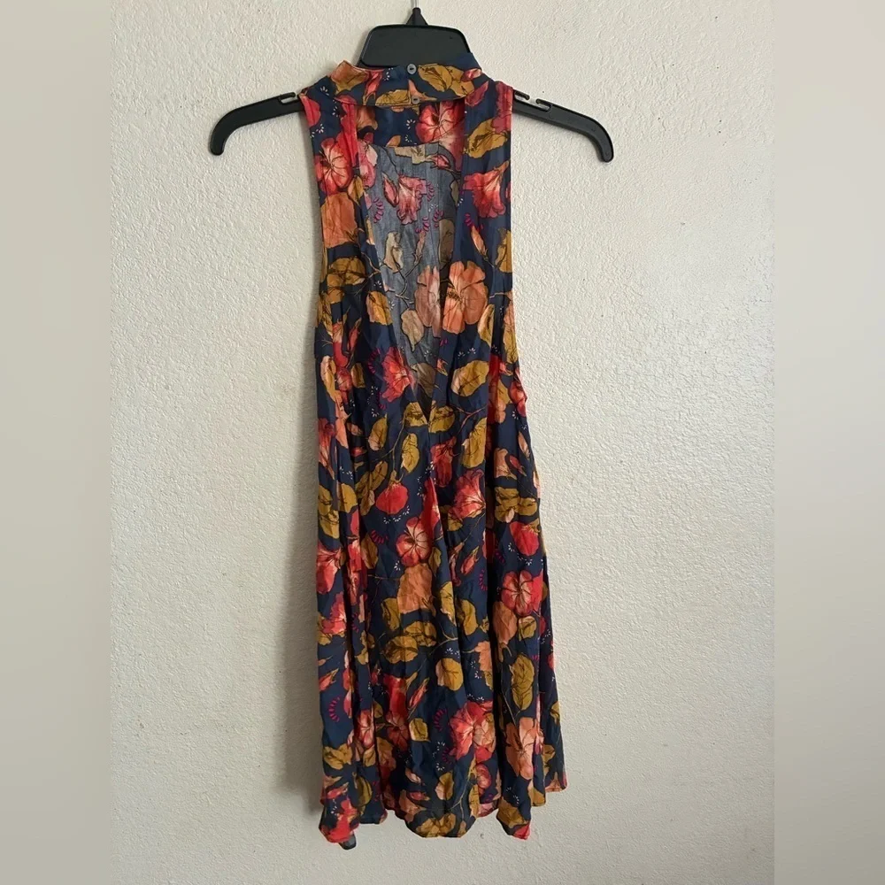 Free People Intimately Beaux MockNeck Blue Wildflower Orange Slip Mini Dress S